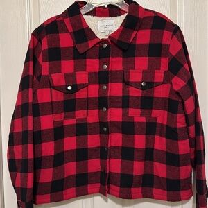 Lucky Brand Sherpa Lined Buffalo Plaid Flannel Shacket Jacket Size XL